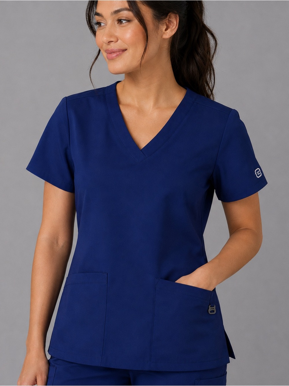 WonderWink Women’s Scrub Top XS Blue V-Neck 2 Pocket Classic Fit Medical